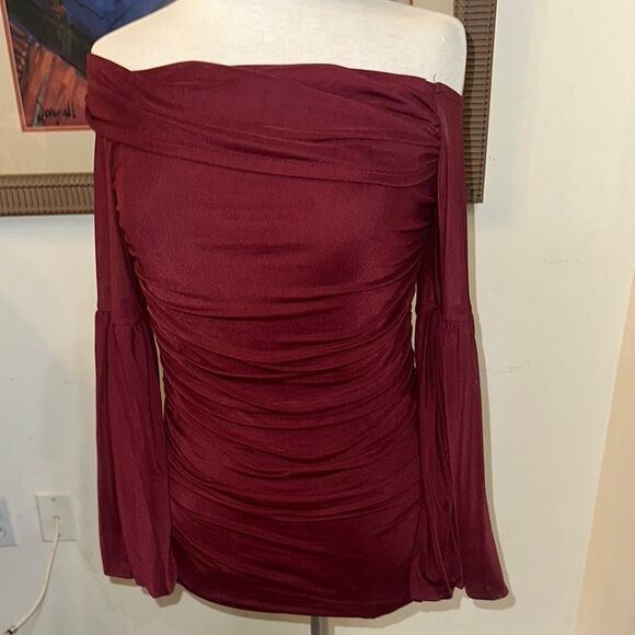 Venus Off-Shoulder Burgundy Ruched Top - Picture 6 of 13